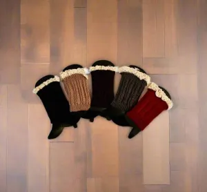 Womens Lace Trim Short Leg Warmers, Boot Socks, Sweater Boot Cuffs, One Size, Black/Khaki/Brown/Gray/Maroon