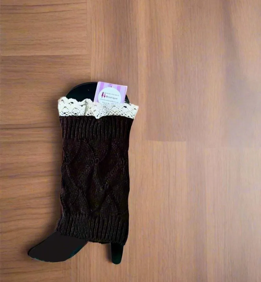 Womens Lace Trim Short Leg Warmers, Boot Socks, Sweater Boot Cuffs, One Size, Black/Khaki/Brown/Gray/Maroon