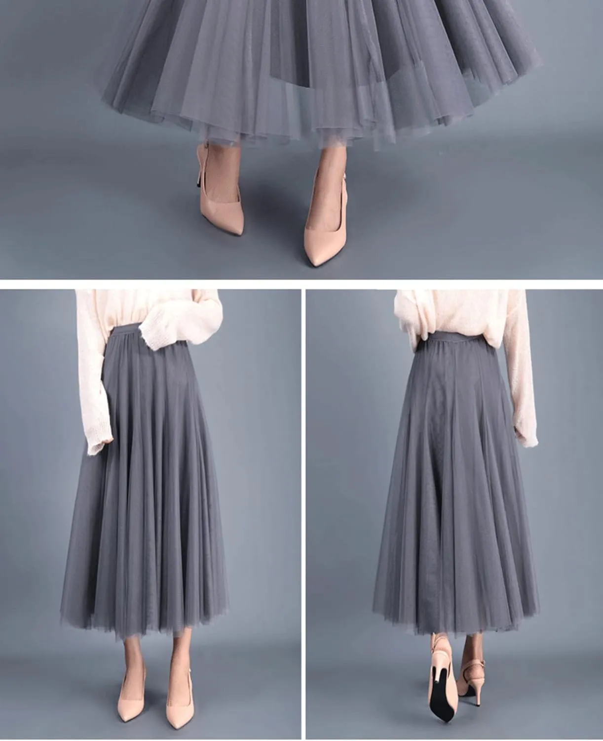 Women's Layered Maxi Skirt, Elastic Waist A Line Tutu Tulle Skirt Pleated Petticoat