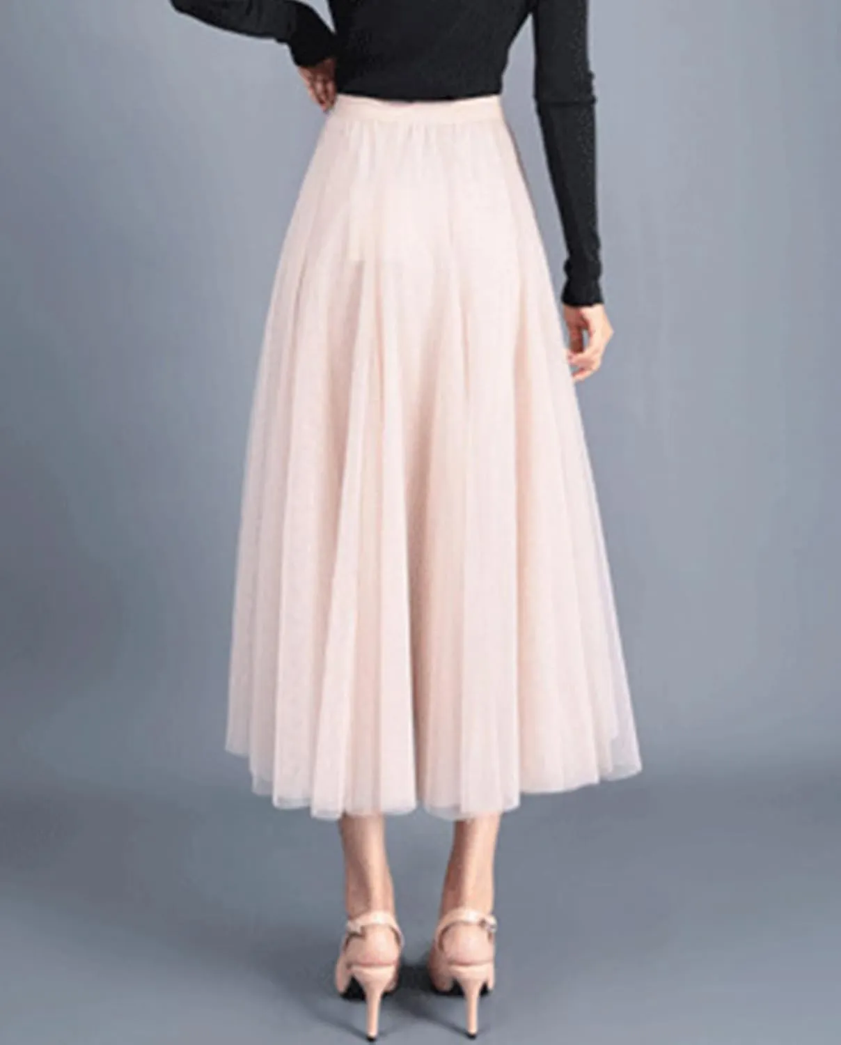Women's Layered Maxi Skirt, Elastic Waist A Line Tutu Tulle Skirt Pleated Petticoat