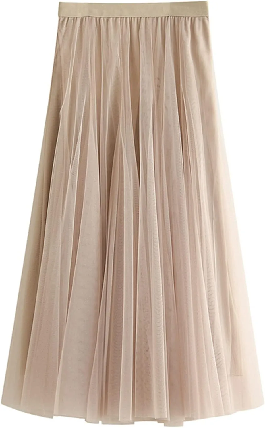 Women's Layered Maxi Skirt, Elastic Waist A Line Tutu Tulle Skirt Pleated Petticoat