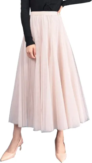 Women's Layered Maxi Skirt, Elastic Waist A Line Tutu Tulle Skirt Pleated Petticoat
