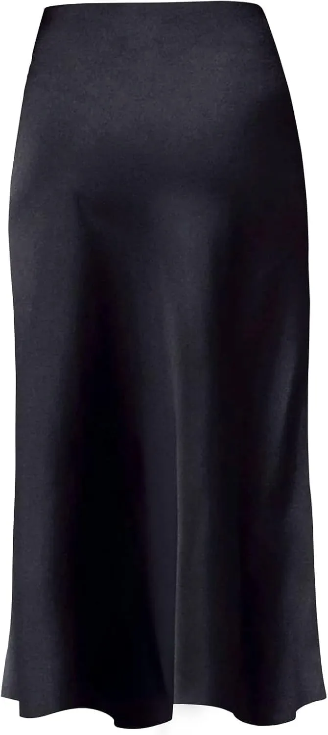 Womens Leopard Print Skirt Midi Long Length Silk Satin High Waist Elastic Skirts