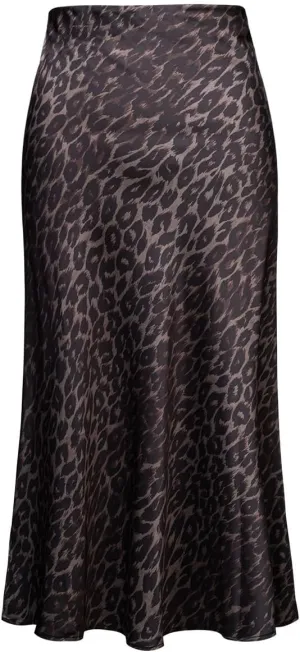 Womens Leopard Print Skirt Midi Long Length Silk Satin High Waist Elastic Skirts