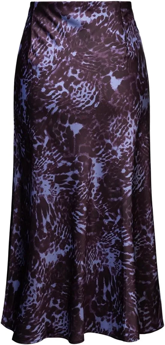 Womens Leopard Print Skirt Midi Long Length Silk Satin High Waist Elastic Skirts