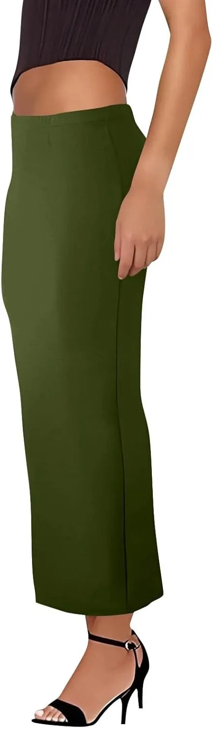 Women's Long Maxi Skirt Solid Long Length Satin High Waist Elastic Skirts Basic Stretch Bodycon Pencil Skirt