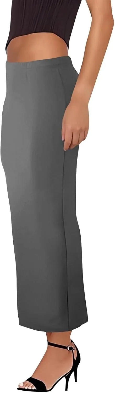 Women's Long Maxi Skirt Solid Long Length Satin High Waist Elastic Skirts Basic Stretch Bodycon Pencil Skirt