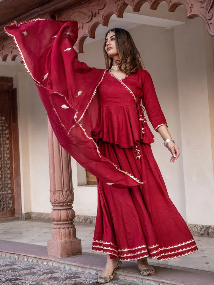 Women'S Maroon Gota Hand Work Lehenga Dupatta Set