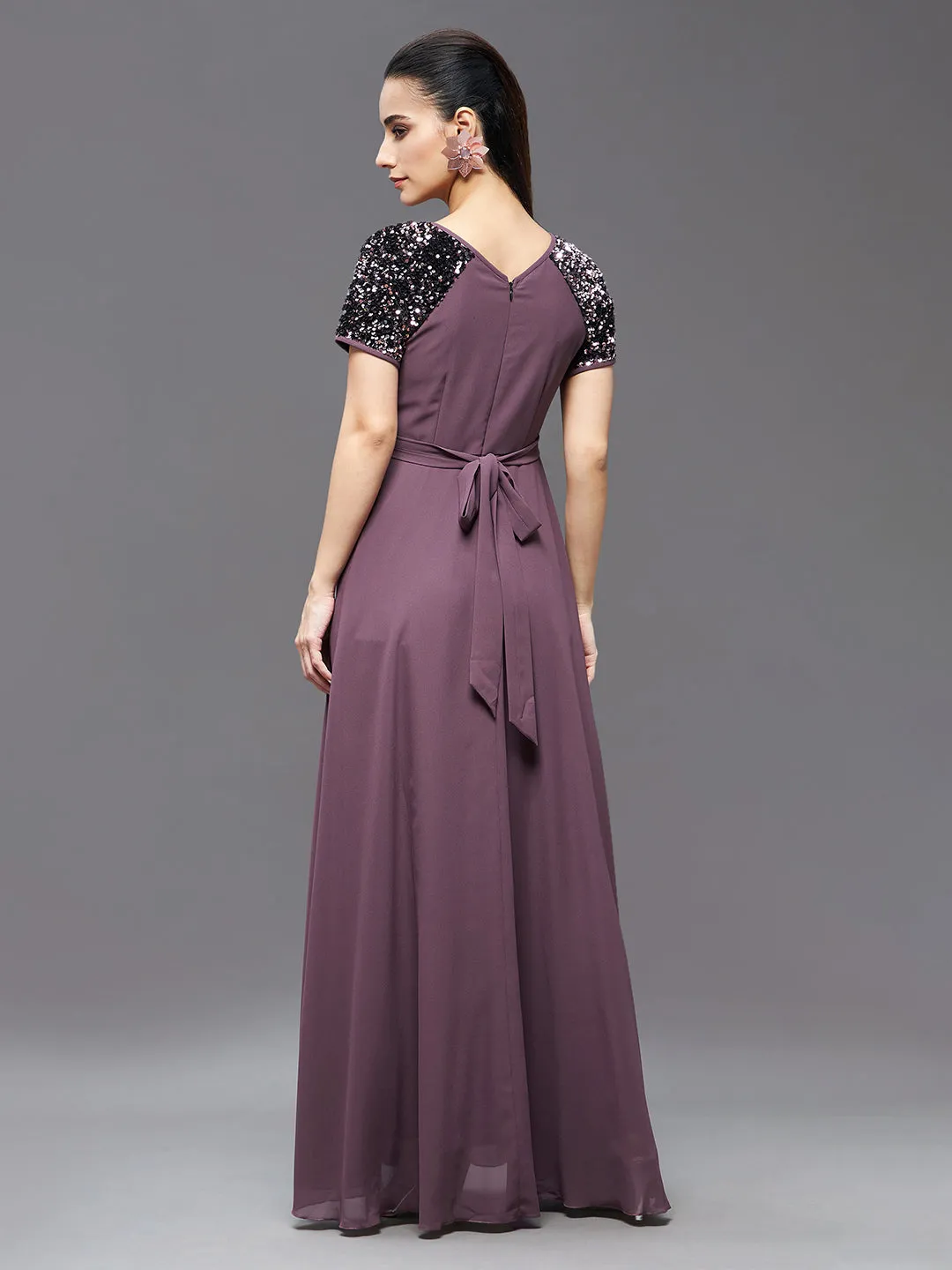 Women's Mauve Relaxed Fit Maxi Georgette Dress