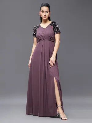 Women's Mauve Relaxed Fit Maxi Georgette Dress