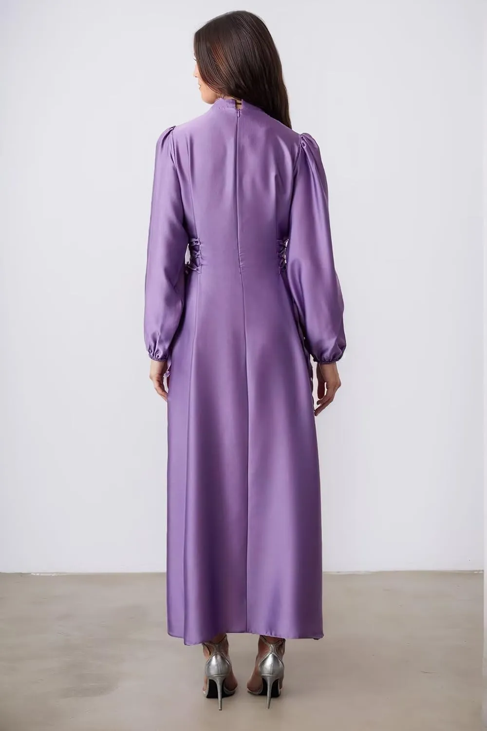 Women's Maxi Satin Bridesmaid Dresses 2025 Long Sleeves A-Line Prom Dresss for Wedding Party Tie Formal Gowns DR0726