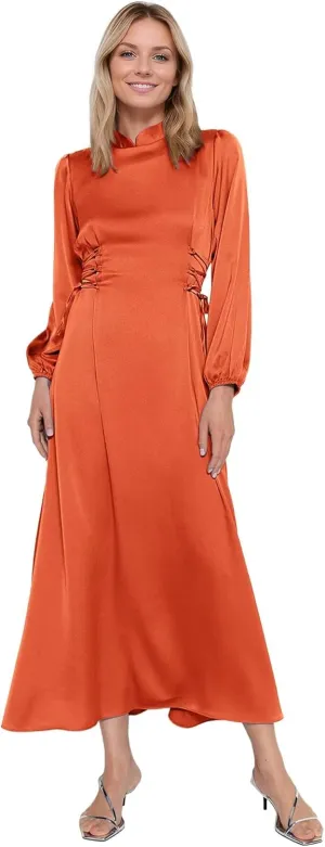 Women's Maxi Satin Bridesmaid Dresses 2025 Long Sleeves A-Line Prom Dresss for Wedding Party Tie Formal Gowns DR0726