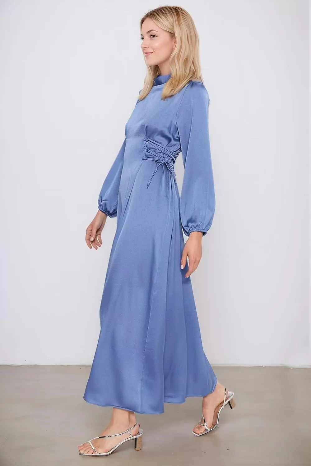 Women's Maxi Satin Bridesmaid Dresses 2025 Long Sleeves A-Line Prom Dresss for Wedding Party Tie Formal Gowns DR0726