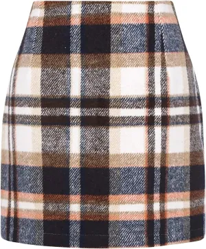 Women's Midi Plaid Skirts 2025 Fall Winter Knee Length Pencil Wool Skirt High Waist Midi Bodycon Cloth with Slit