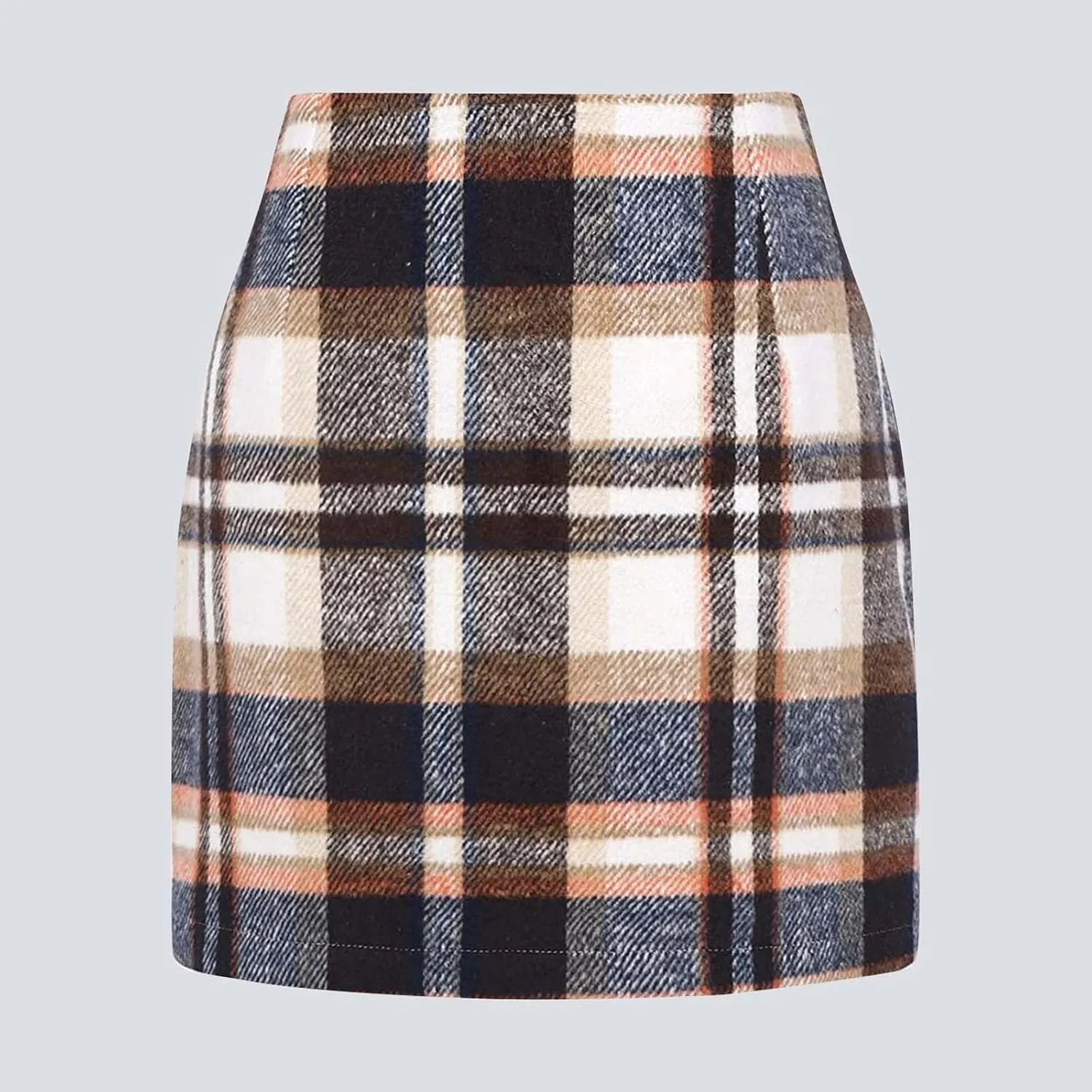 Women's Midi Plaid Skirts 2025 Fall Winter Knee Length Pencil Wool Skirt High Waist Midi Bodycon Cloth with Slit