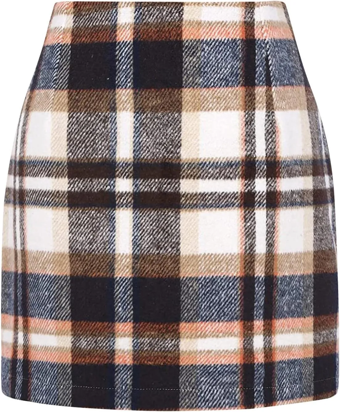 Women's Midi Plaid Skirts 2025 Fall Winter Knee Length Pencil Wool Skirt High Waist Midi Bodycon Cloth with Slit