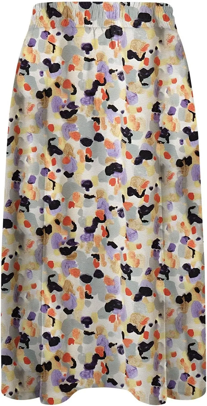 Women's Midi Skirt Summer Drawstring High Waisted Knee Length Skirts Pleated A-Line Cute Tropical Skirt with Pockets