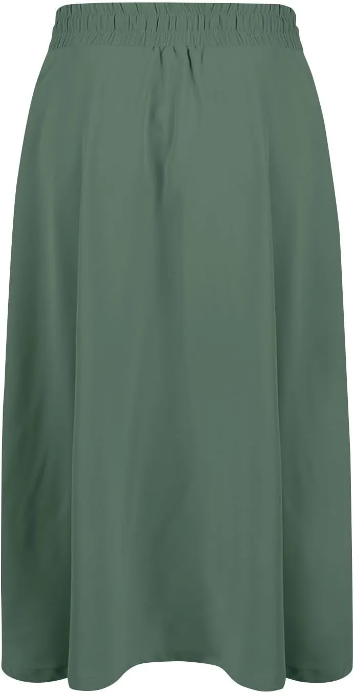 Women's Midi Skirt Summer Drawstring High Waisted Knee Length Skirts Pleated A-Line Cute Tropical Skirt with Pockets