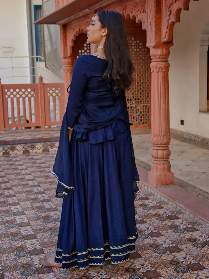 Women'S Navy Blue Embroidered Lehenga Dupatta Set