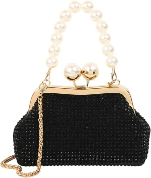 Womens Rhinestone Kiss Lock Evening Clutch Purse 2025 Summer Shell Bag Chain Cross Body Beaded Pearl Handbag