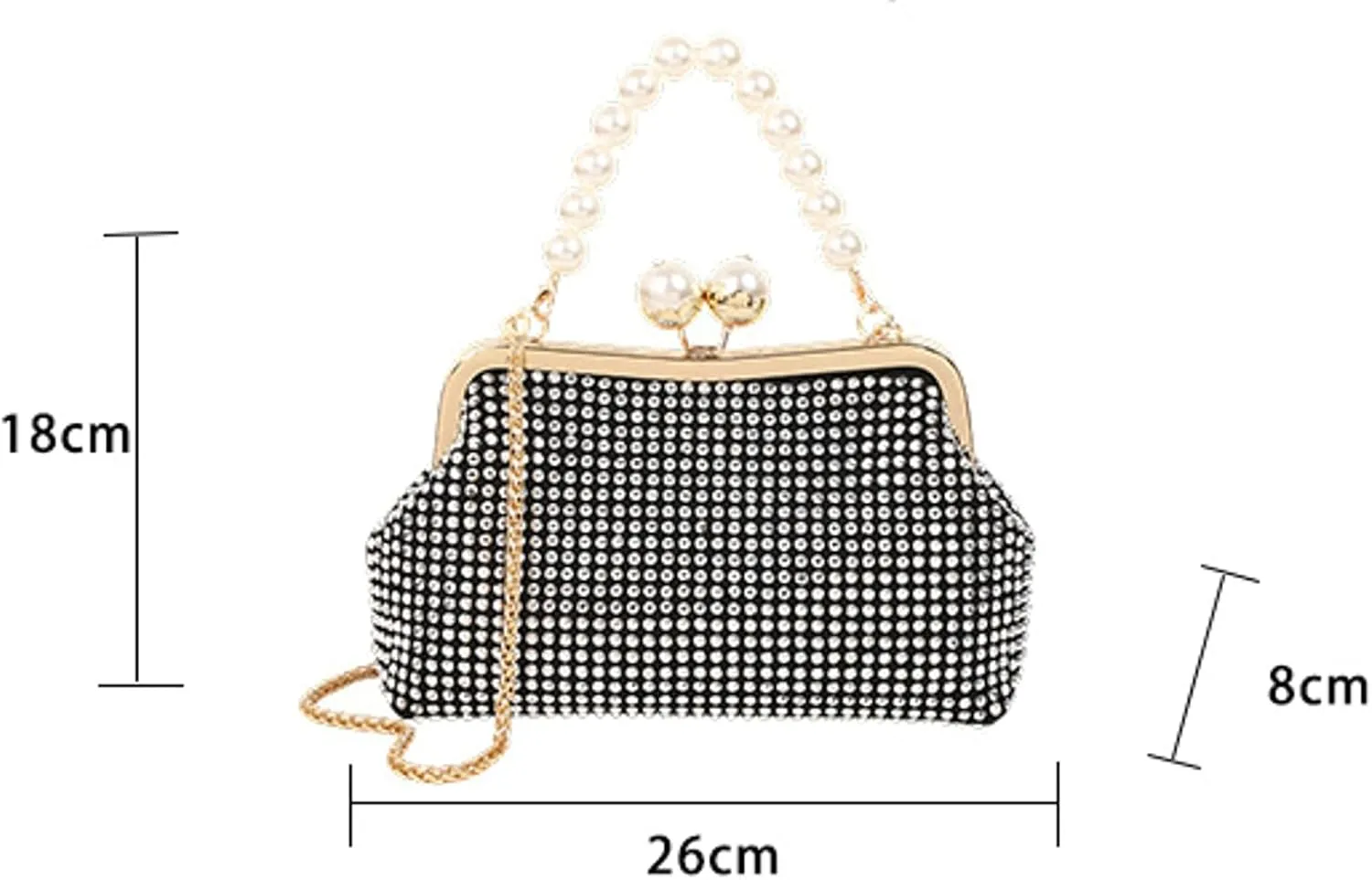 Womens Rhinestone Kiss Lock Evening Clutch Purse 2025 Summer Shell Bag Chain Cross Body Beaded Pearl Handbag