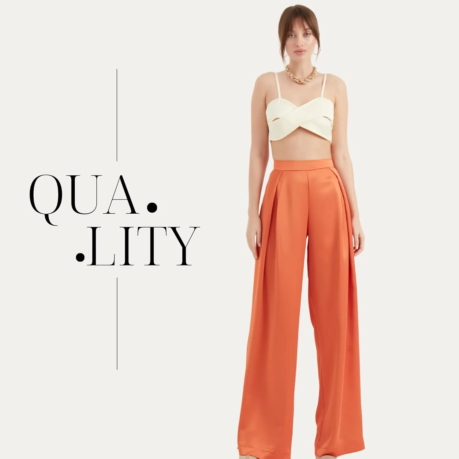 Women's Satin Pant | Casual Wide Leg High Waist Flowy Pleated Pants | Women Trousers Clothing