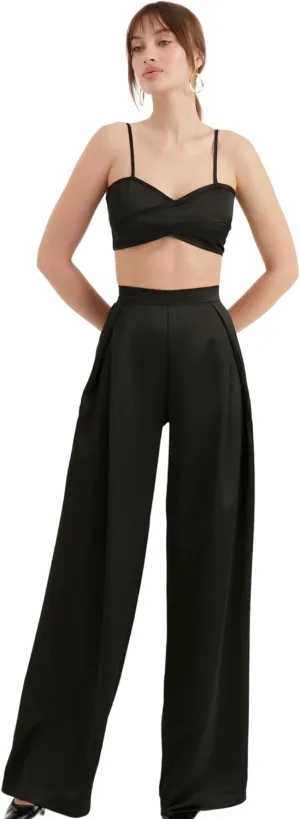 Women's Satin Pant | Casual Wide Leg High Waist Flowy Pleated Pants | Women Trousers Clothing