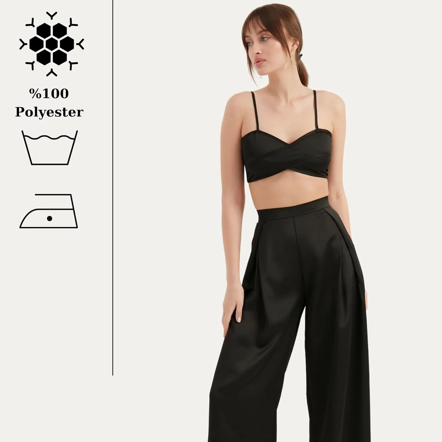 Women's Satin Pant | Casual Wide Leg High Waist Flowy Pleated Pants | Women Trousers Clothing