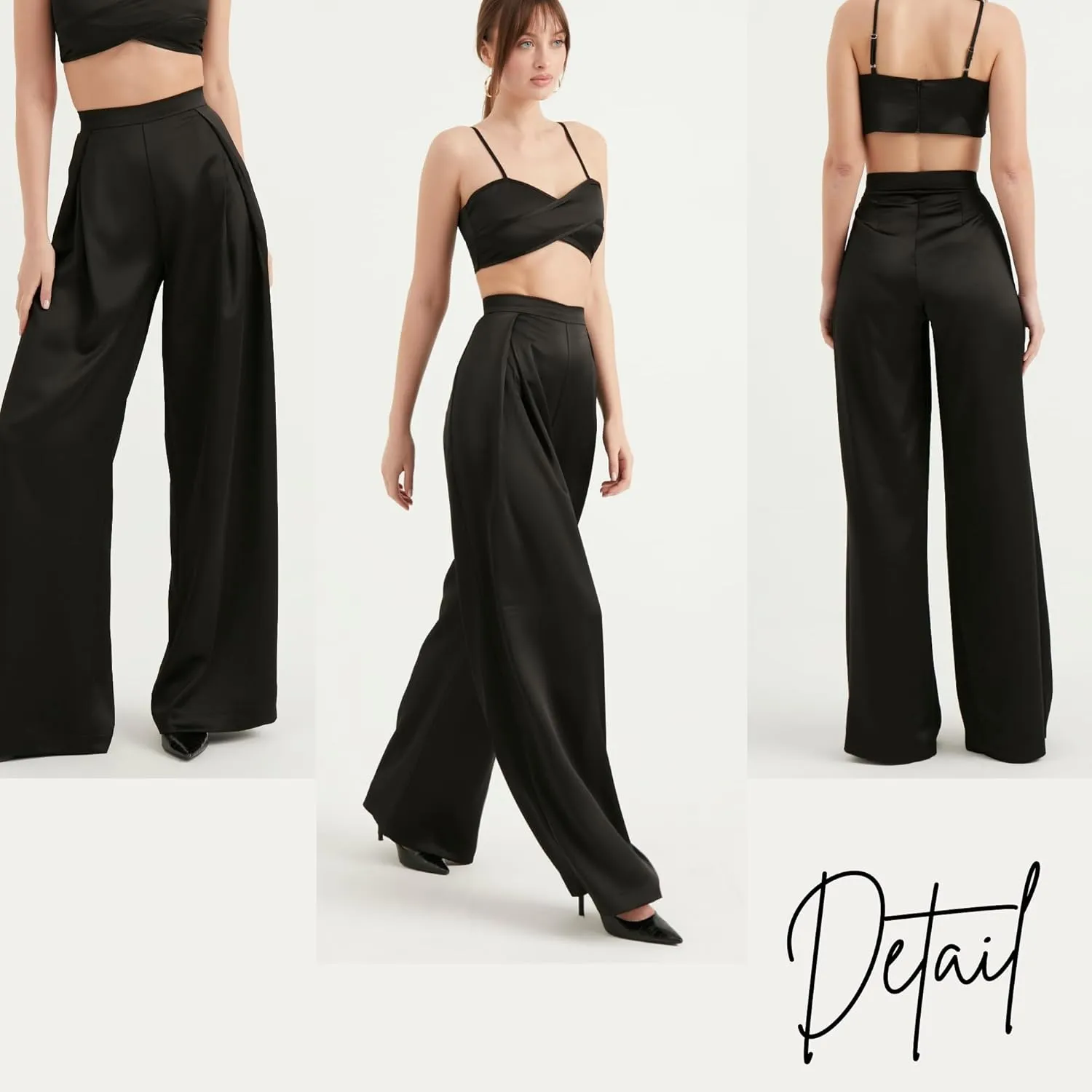 Women's Satin Pant | Casual Wide Leg High Waist Flowy Pleated Pants | Women Trousers Clothing