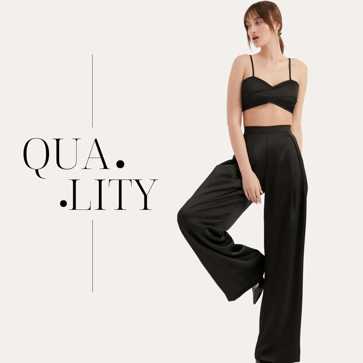 Women's Satin Pant | Casual Wide Leg High Waist Flowy Pleated Pants | Women Trousers Clothing