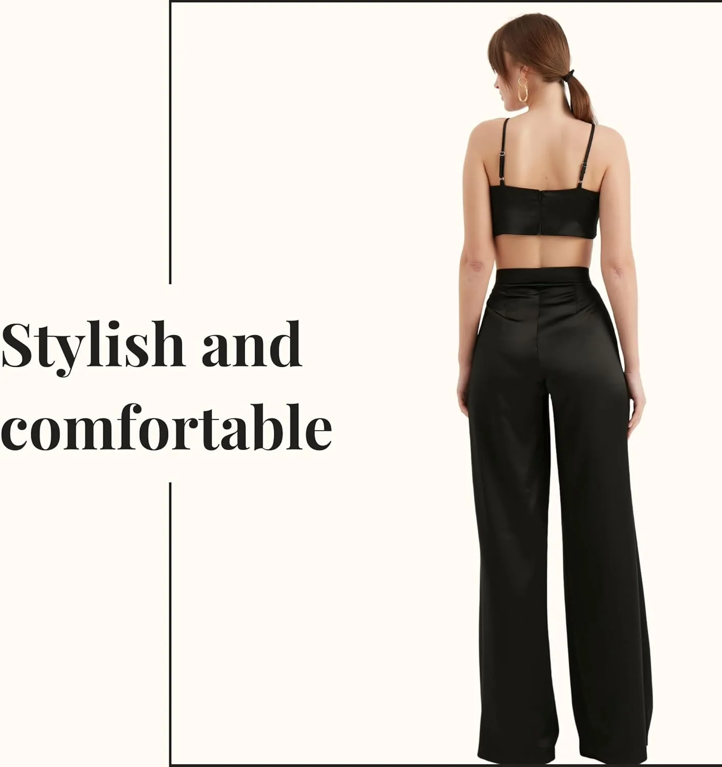 Women's Satin Pant | Casual Wide Leg High Waist Flowy Pleated Pants | Women Trousers Clothing