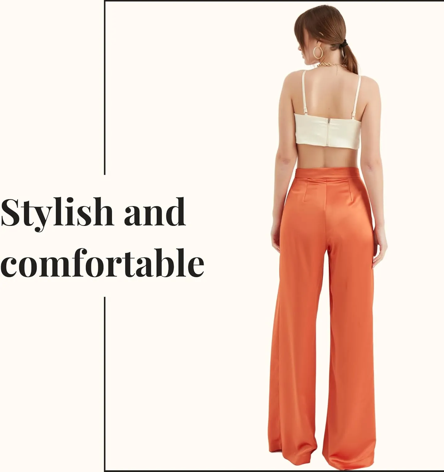 Women's Satin Pant | Casual Wide Leg High Waist Flowy Pleated Pants | Women Trousers Clothing