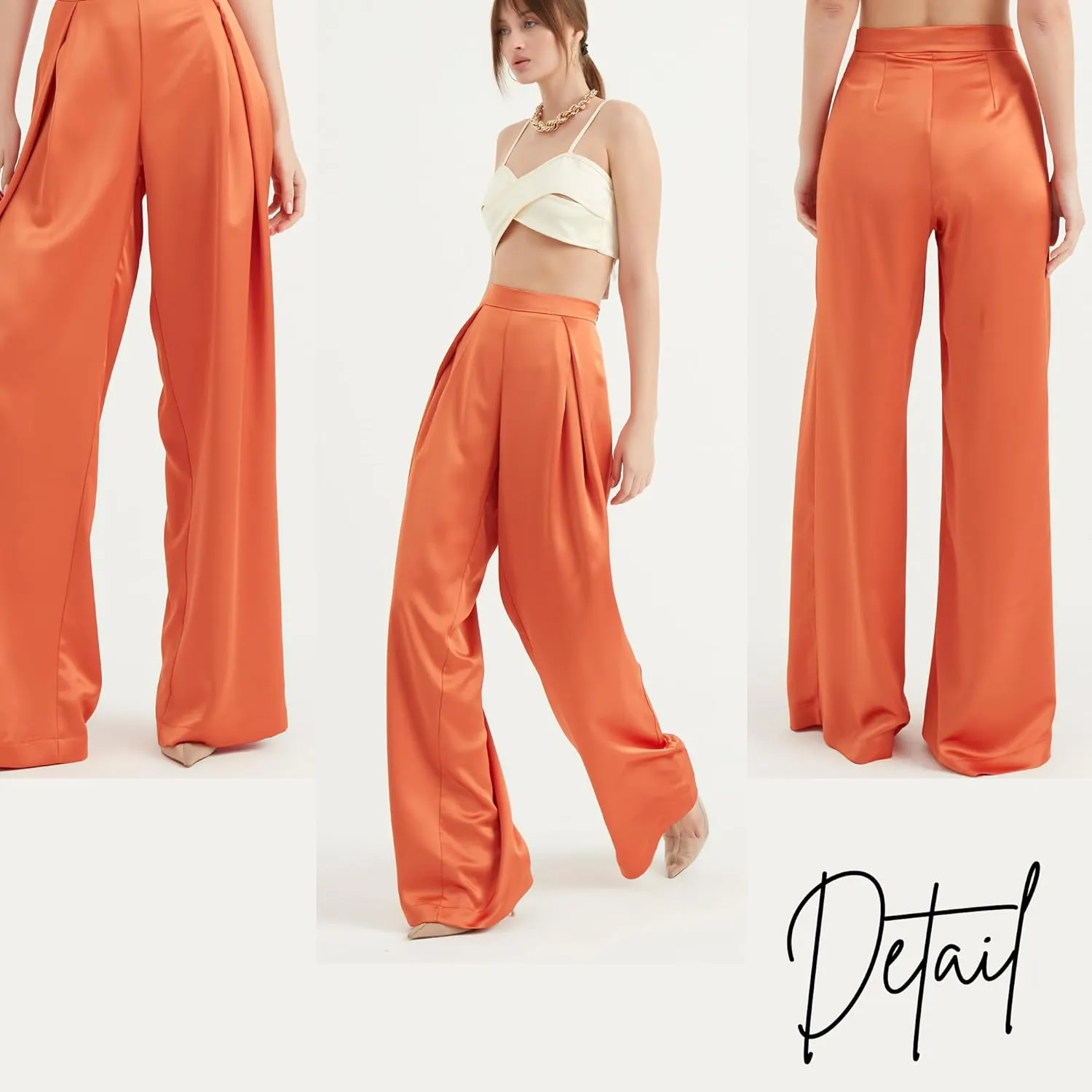 Women's Satin Pant | Casual Wide Leg High Waist Flowy Pleated Pants | Women Trousers Clothing