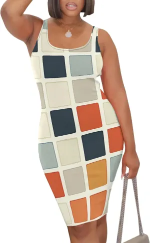 Women's Sexy Bodycon Tank Top Dress Floral Print Summer Beach Boho Sundress Sleeveless Basic Pencil Midi Club Dresses
