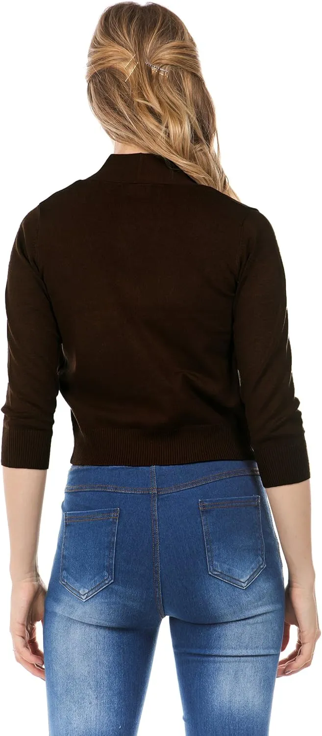 Women's Soft Solid Open Front 3/4 Sleeve Sweater Cardigan