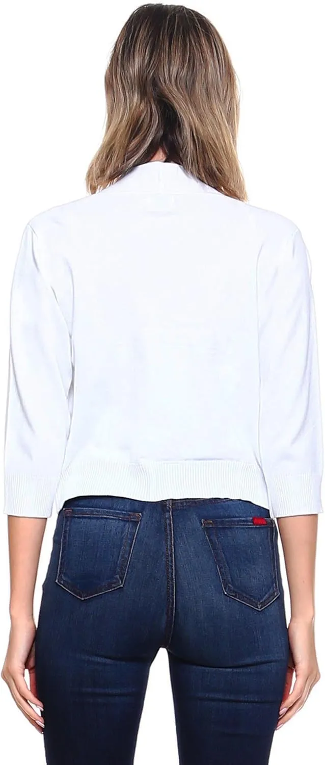 Women's Soft Solid Open Front 3/4 Sleeve Sweater Cardigan