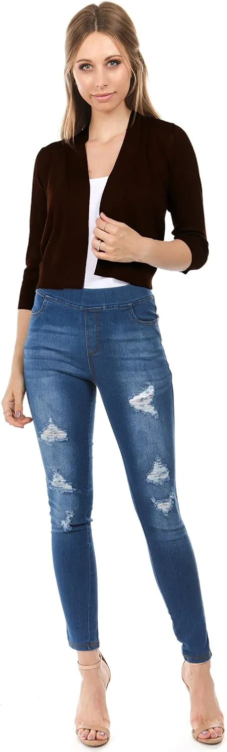 Women's Soft Solid Open Front 3/4 Sleeve Sweater Cardigan