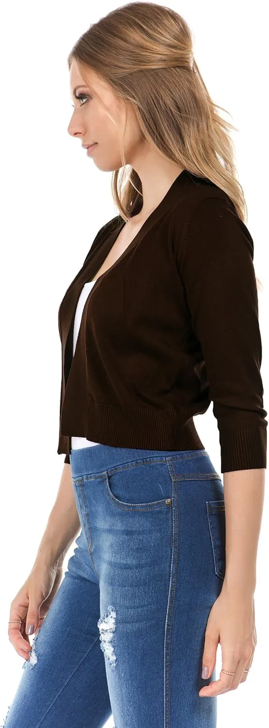 Women's Soft Solid Open Front 3/4 Sleeve Sweater Cardigan