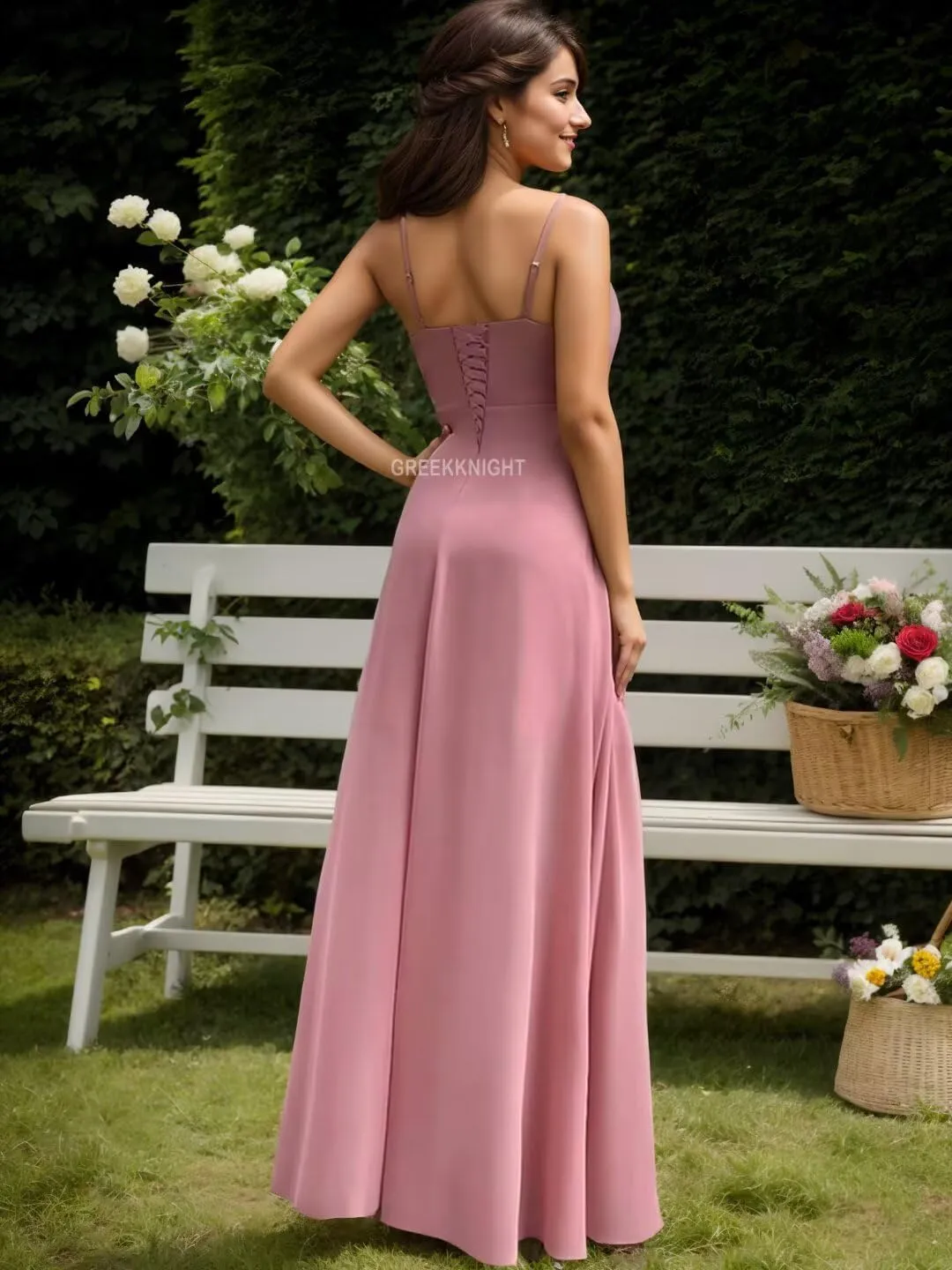 Women's Spaghetti Straps Bridesmaid Dresses for Wedding Long Ruffle Slit Formal Dresses Evening Party Gowns