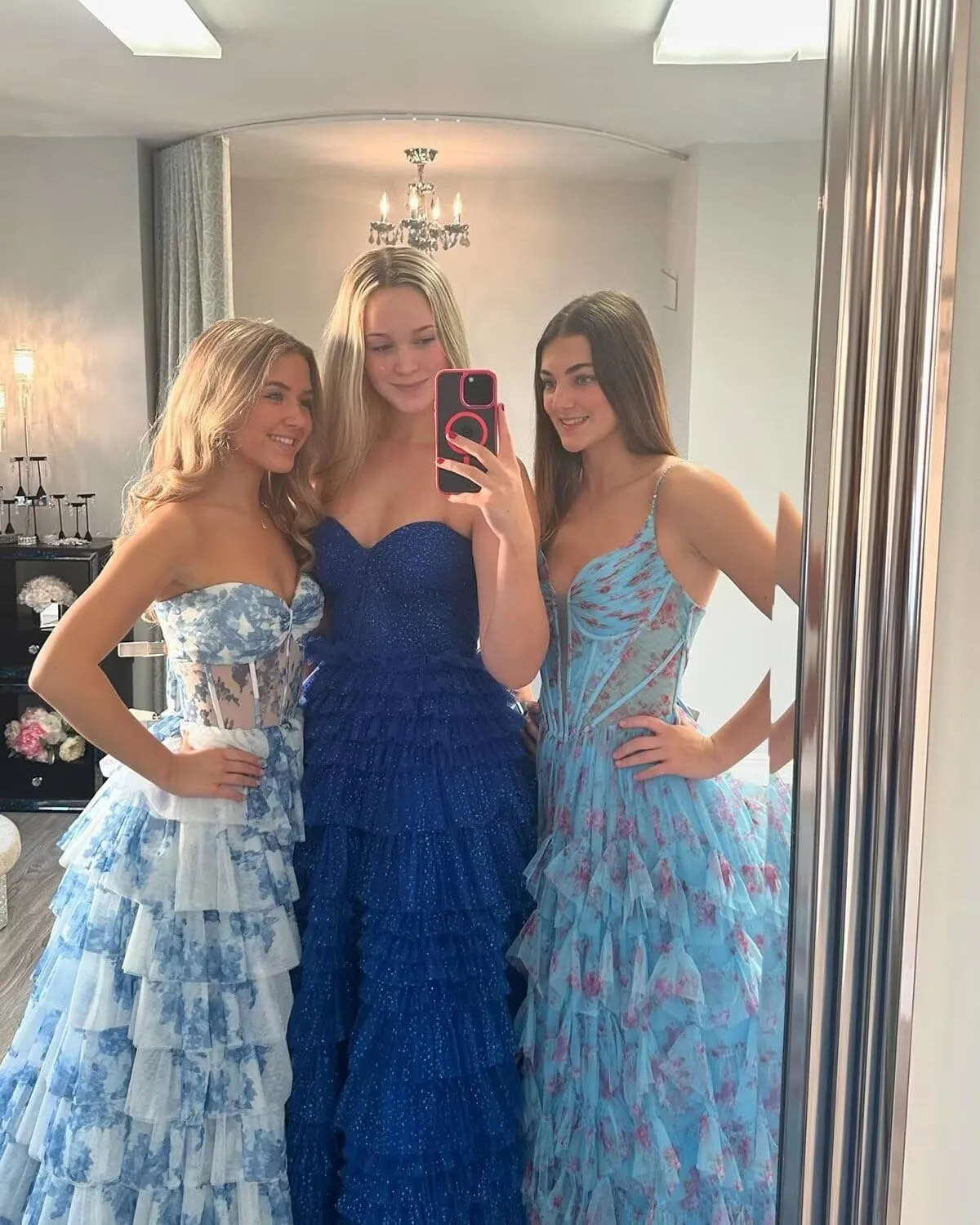 Women's Strapless Corset Prom Dresses Long Tiered Ball Gown Ruffle Floral Formal Evening Gown