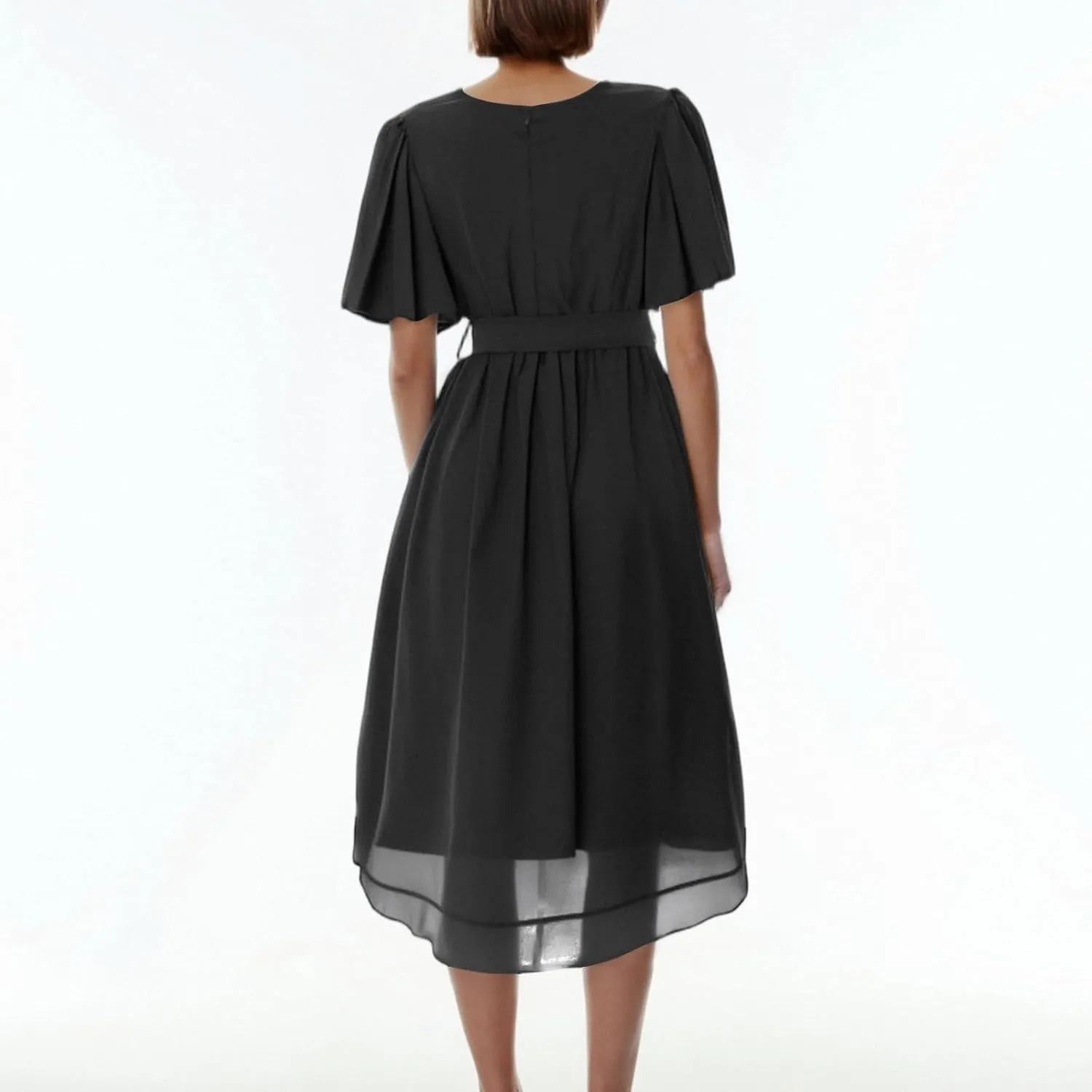 Women's Summer Bohemian Floral Casual Wrap V Neck Flutter Sleeve A-Line Pleated Hem Midi Sundress