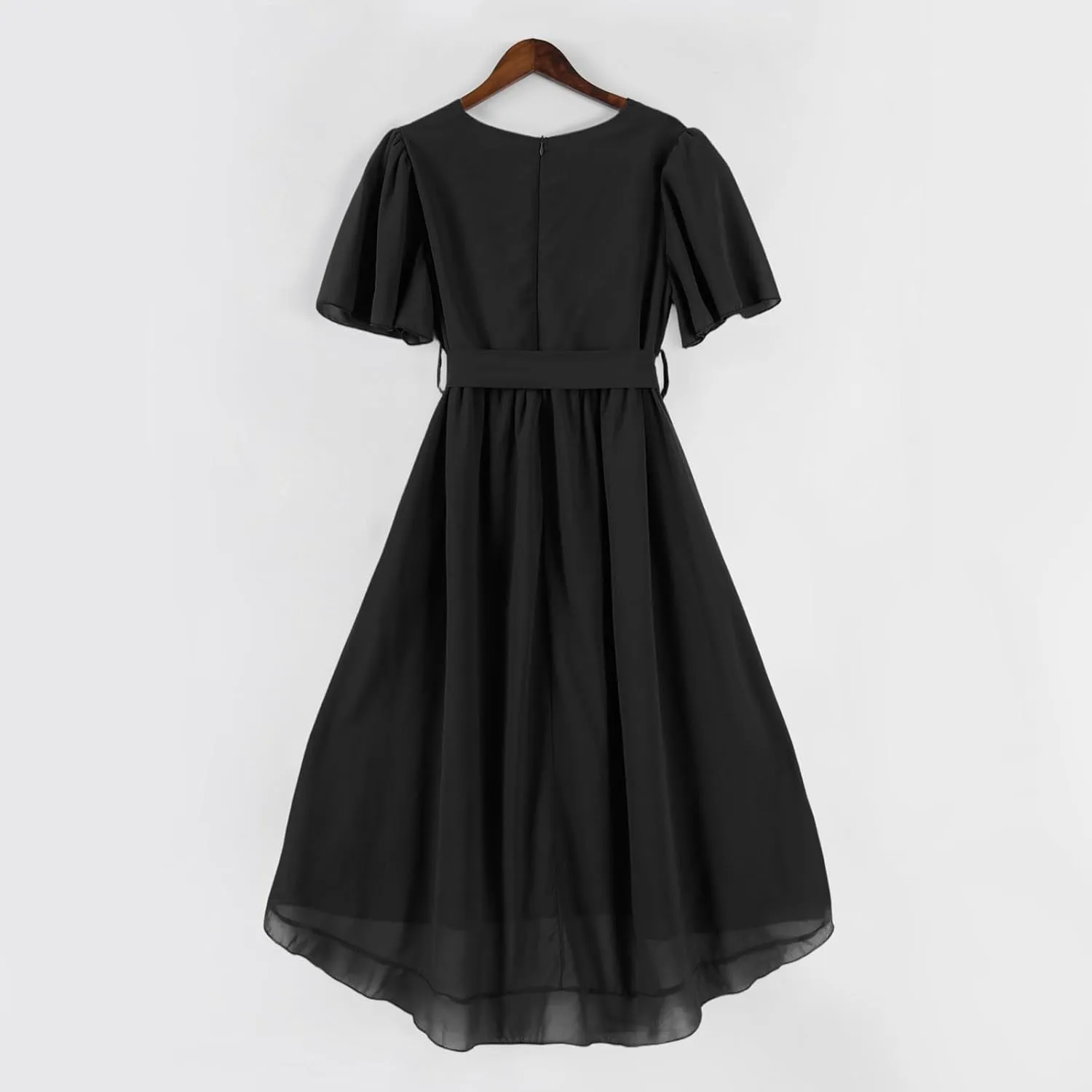 Women's Summer Bohemian Floral Casual Wrap V Neck Flutter Sleeve A-Line Pleated Hem Midi Sundress