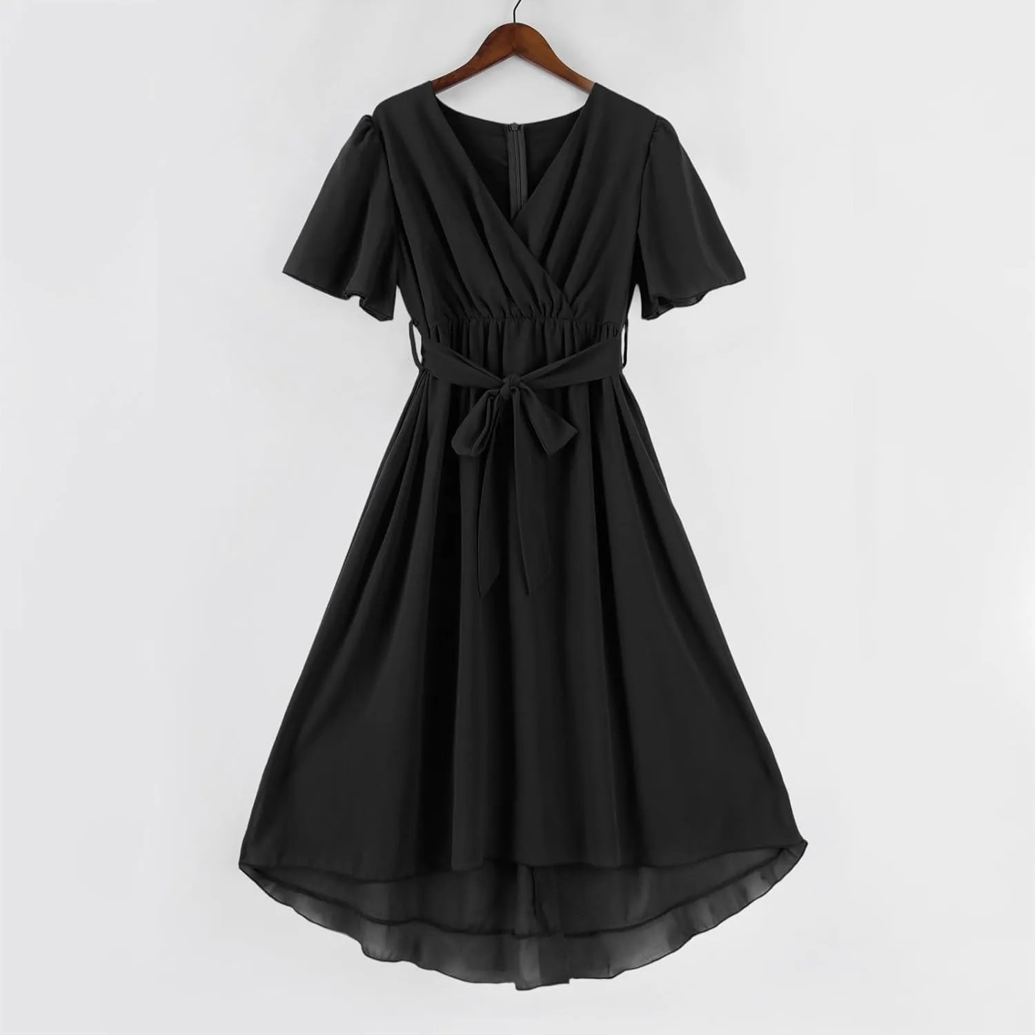 Women's Summer Bohemian Floral Casual Wrap V Neck Flutter Sleeve A-Line Pleated Hem Midi Sundress