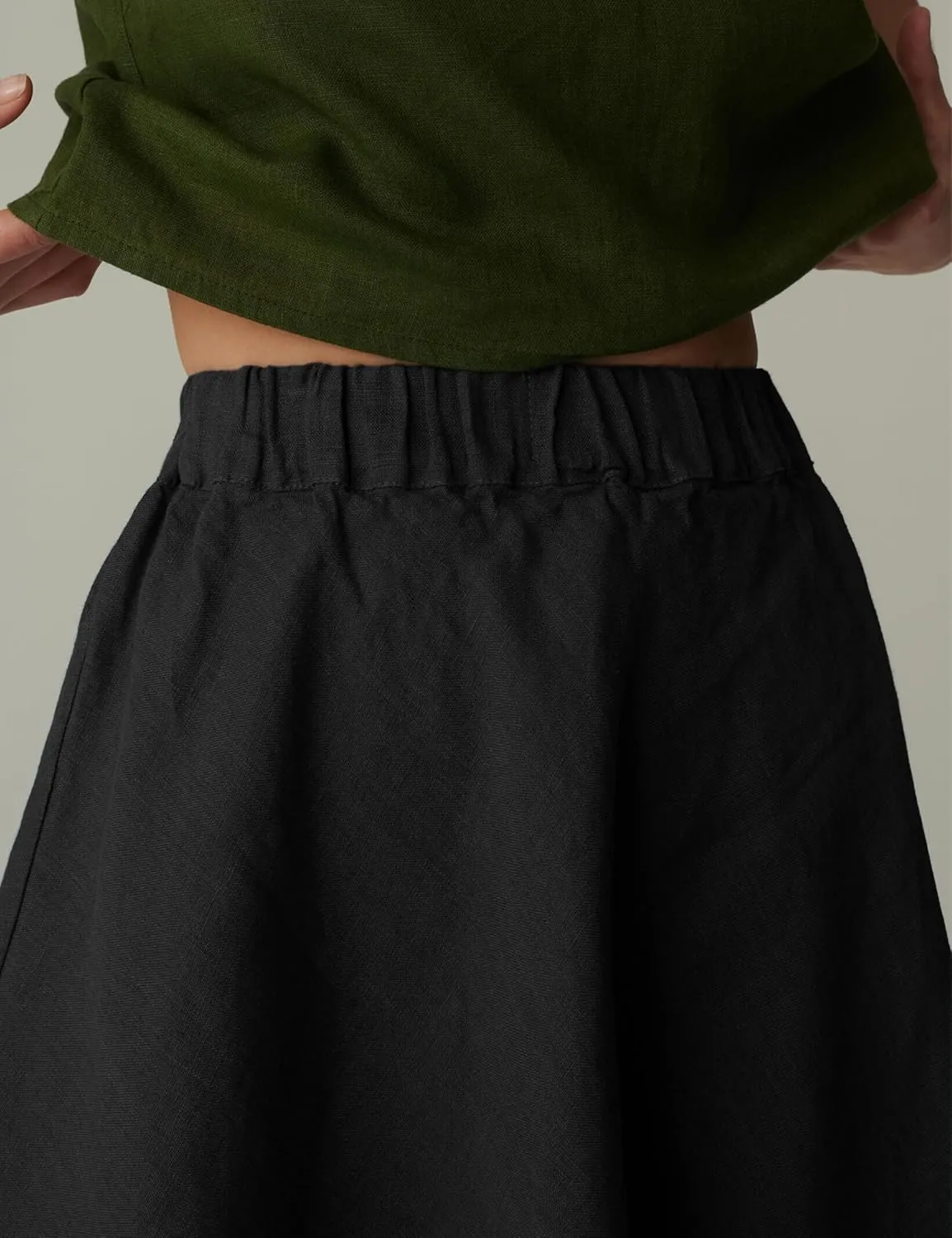 Womens Summer Casual Loose Linen Mini A-Line Skirt with Lining Skort with Pockets
