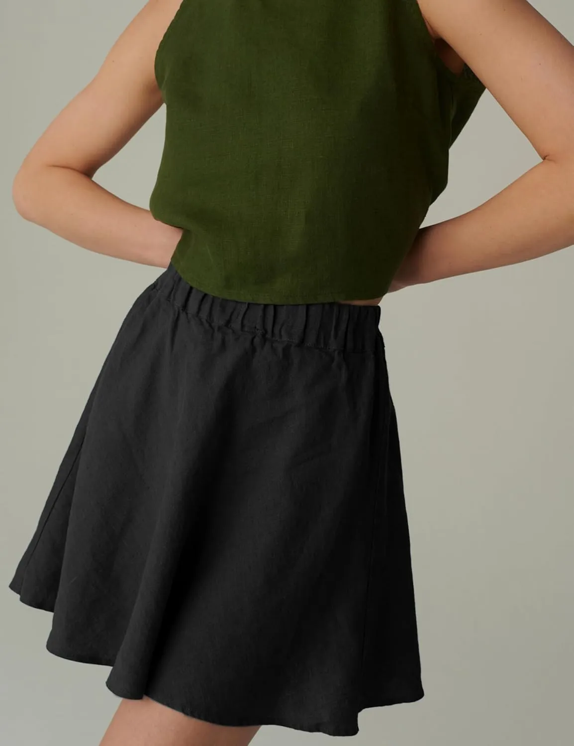 Womens Summer Casual Loose Linen Mini A-Line Skirt with Lining Skort with Pockets