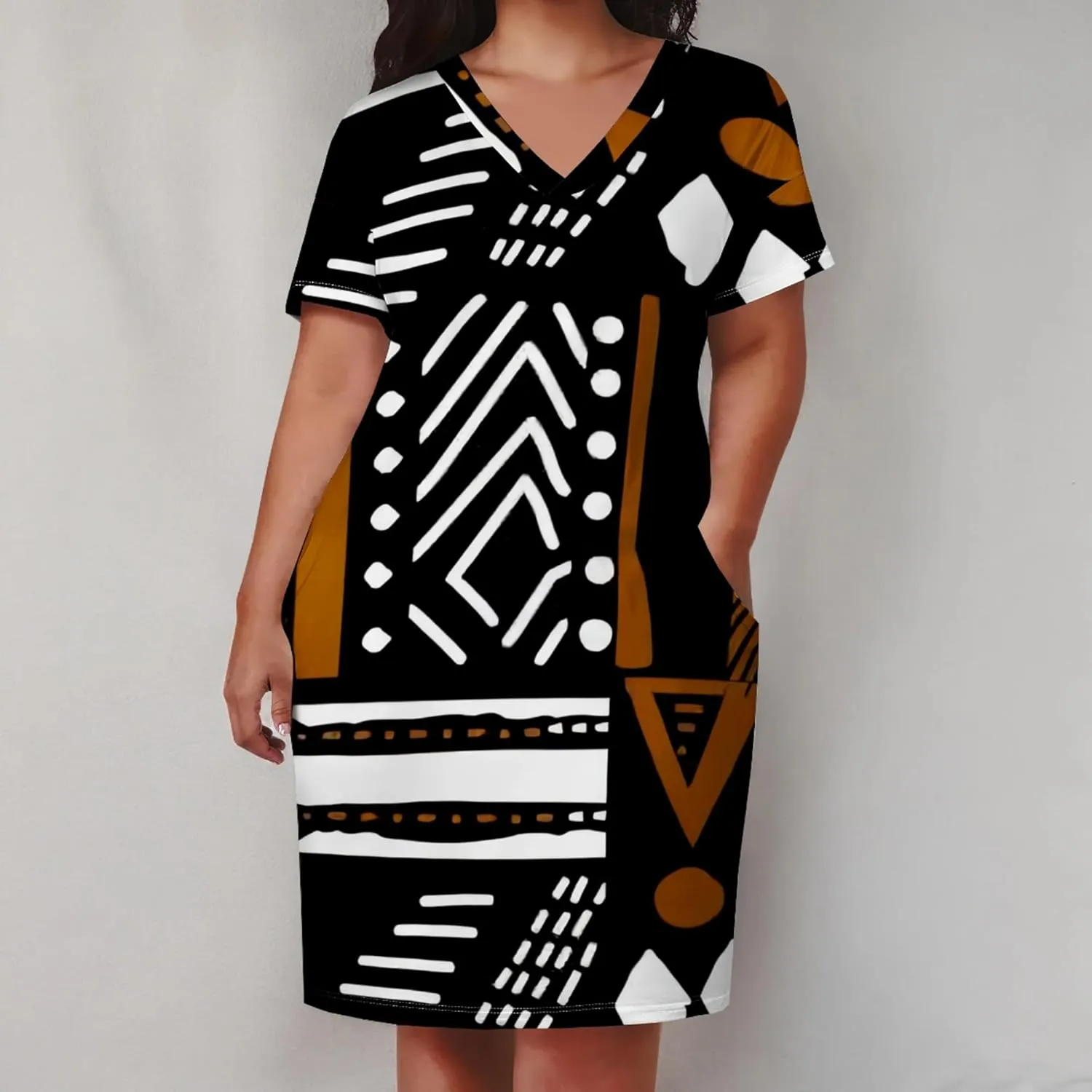 Women's Summer Casual Plus Size Short Sleeve Oversize V Neck Tshirt Loose Midi Dress A line with Pockets Beach Vacation Dress