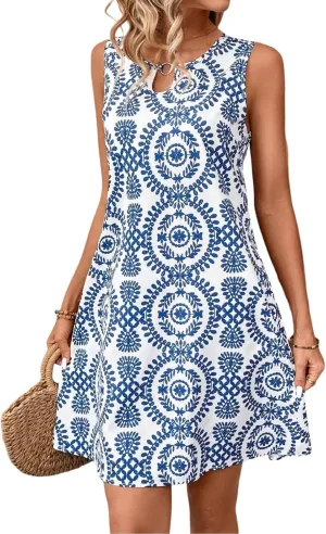 Women's Summer Dress 2025 Sleeveless Floral Boho Sundress Casual Beach Vacation Mini Dresses
