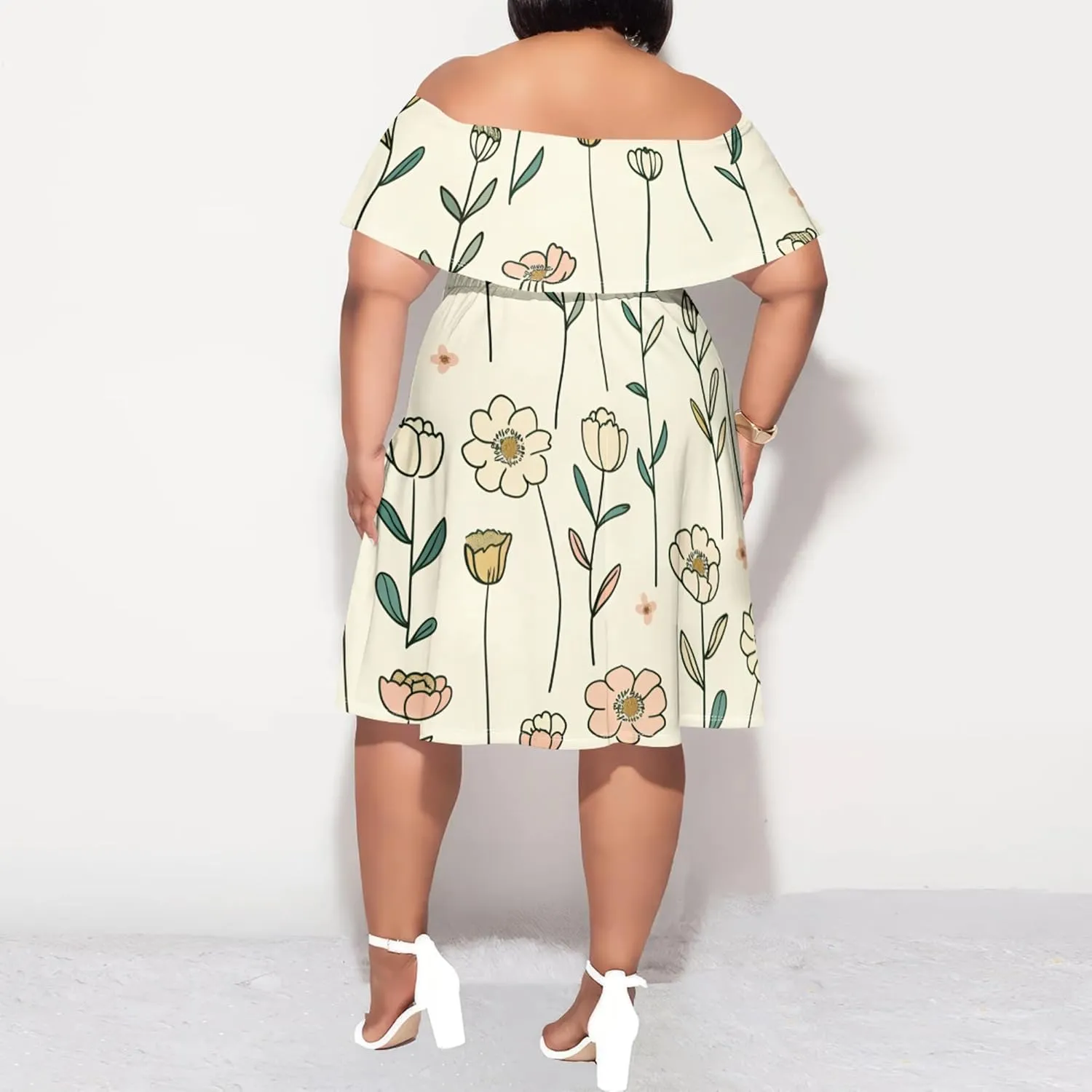 Women's Summer Fall Dresses 2024 Boho Floral Off Shoulder Wrap Layer Ruffle Short Sleeve Casual A-Line Mini Dress