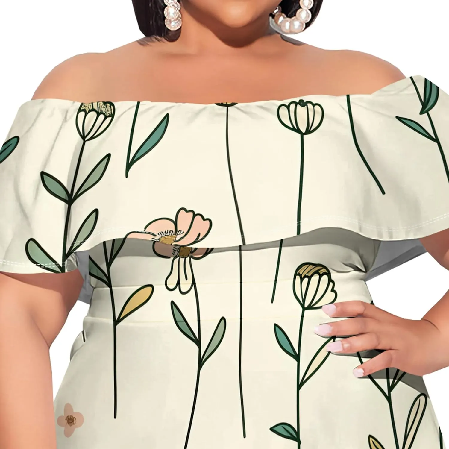 Women's Summer Fall Dresses 2024 Boho Floral Off Shoulder Wrap Layer Ruffle Short Sleeve Casual A-Line Mini Dress