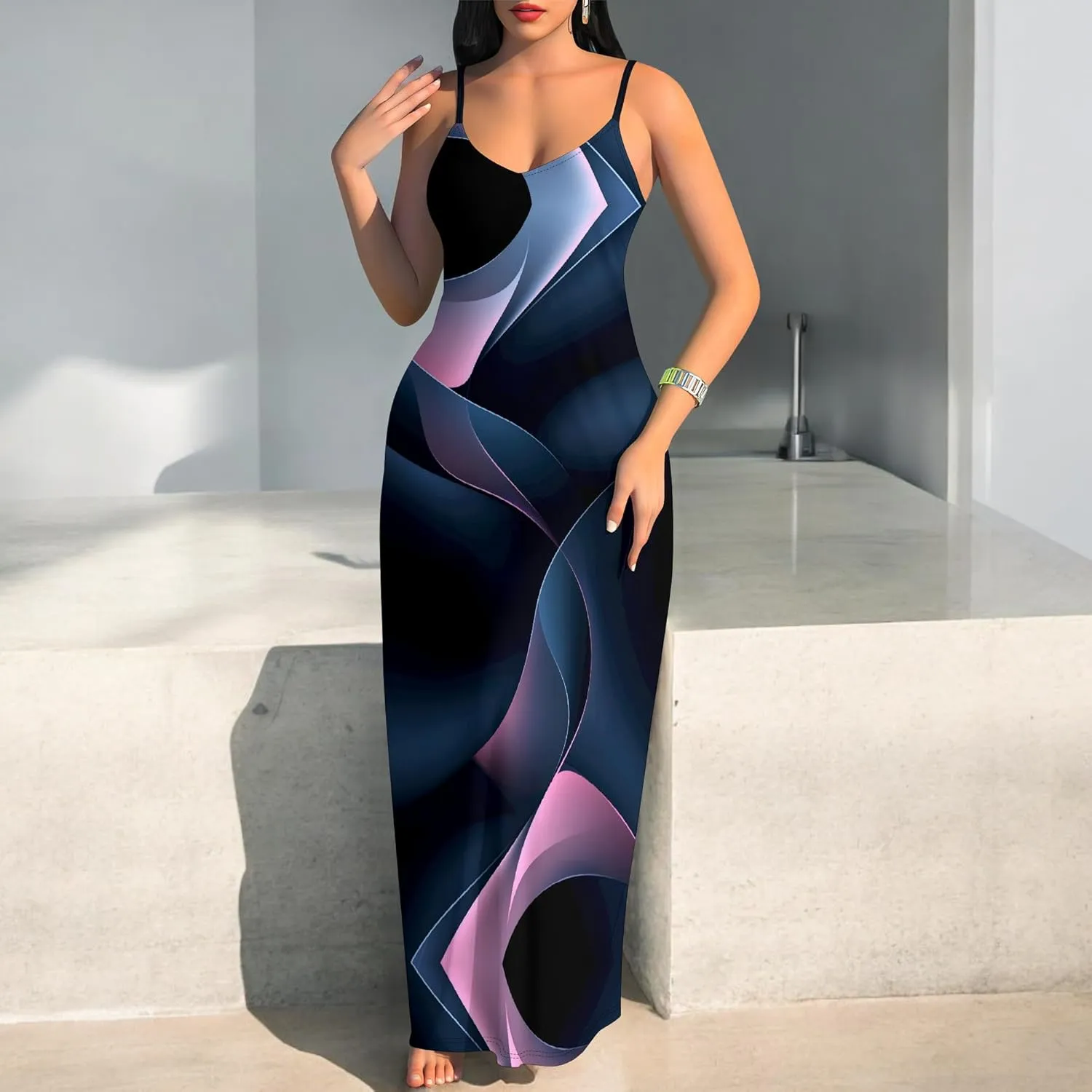 Women's Summer Maxi Dress Long Dress Casual Boho Slip Sexy Slim Sleeveless Spaghetti Strap Tiered Beach Sun Dresses